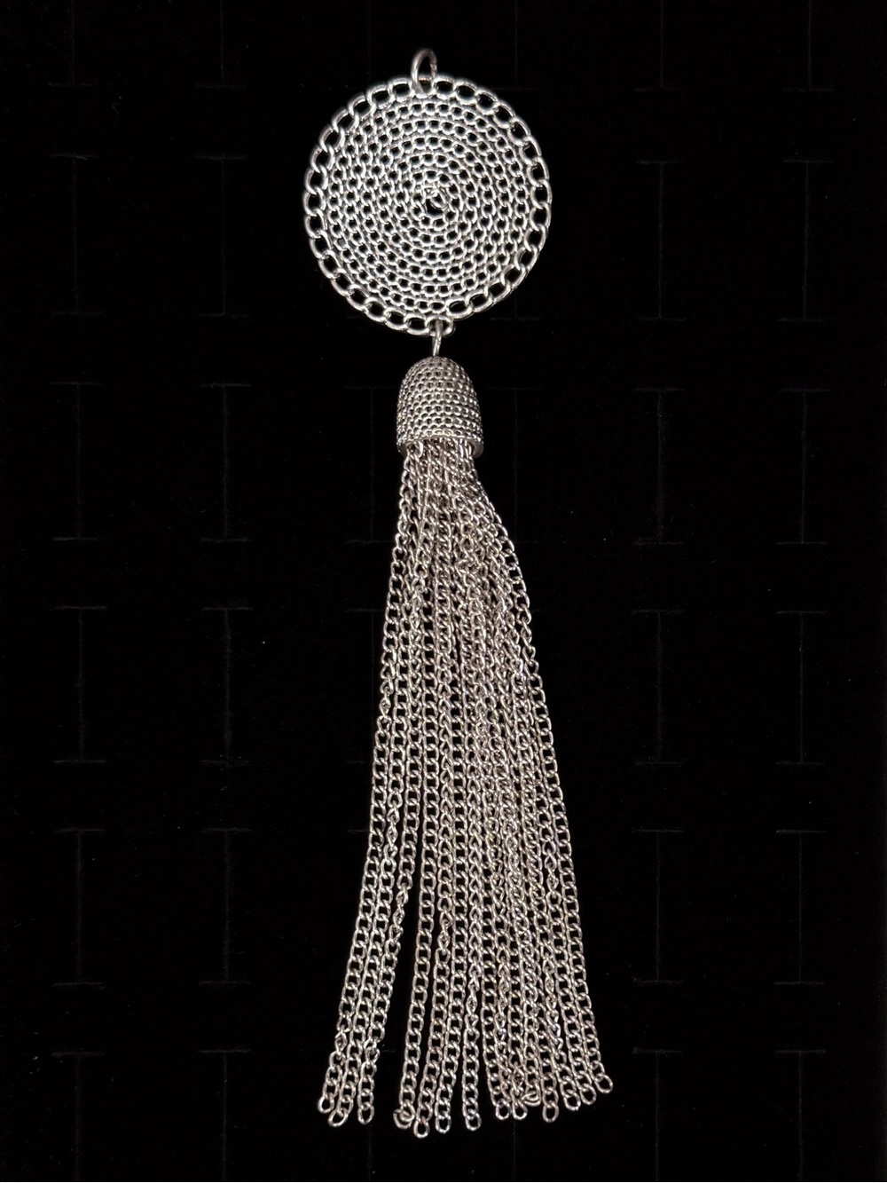 Vintage aged silvertone filigree fringe chain pendant + free cord necklace